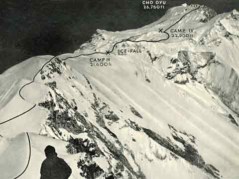 
Cho Oyu First Ascent Route - Cho Oyu by Herbert Tichy book
